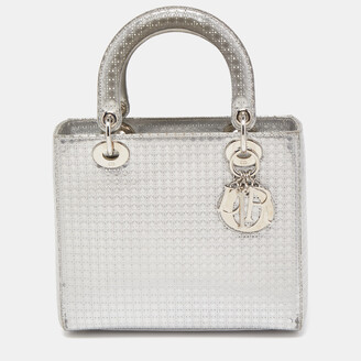 Pre-owned Lady Dior Embellished Tote Bag - Silver