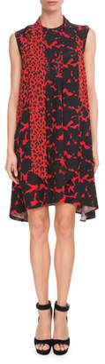 Givenchy Sleeveless Leopard-Print Scarf-Neck Oversized Silk Crepe Dress