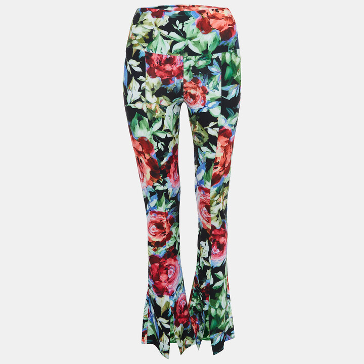 Norma Kamali Multicolor Floral Printed Jersey Bell Bottom Pants M