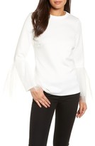 Thumbnail for your product : Halogen Women's Tulle Trim Bell Sleeve Top