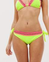 Thumbnail for your product : ASOS DESIGN ring detail crochet trim contrast tanga bikini bottom in green