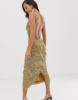 asos edition sequin cutwork cami midi dress with fringe
