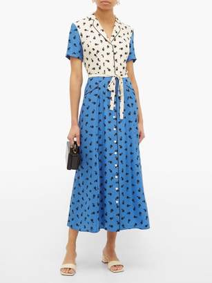 HVN Long Maria Cherry-print Silk Dress - Womens - Blue Multi