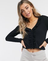 Thumbnail for your product : Monki Tonis ruffle front cardigan in black