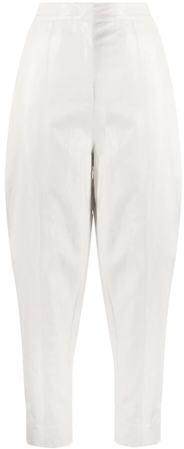 white high waisted tapered trousers