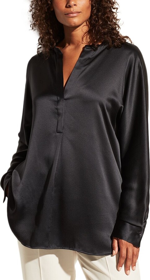 Vince Band Collar Silk Blouse