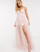 Thumbnail for your product : Bariano mesh sequin cami strap maxi dress in blush
