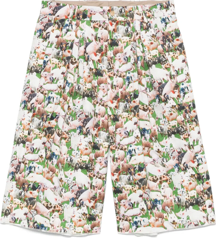Bless Pigs-Print Pleated Shorts