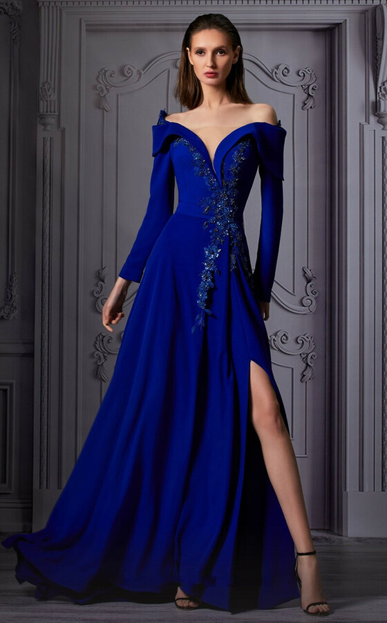 Navy Blue Long Sleeve Velvet Maxi Dress - Etsy