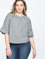 Thumbnail for your product : ELOQUII Shirred Neckline Flare Sleeve Top