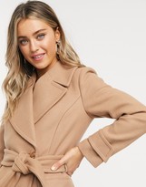Thumbnail for your product : Forever New long wrap coat in camel