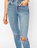 Thumbnail for your product : ASOS Design Farleigh High Waist Slim Mom Jeans In Prince Wash With Busted Knees