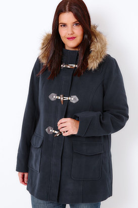 Yours Clothing Navy Duffle Coat With Faux Fur Lined Borg Hood