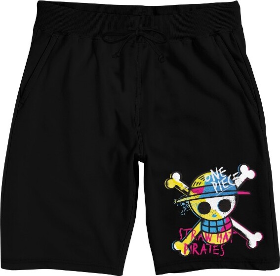 One Piece OnePieceLiveActionColorfulStrawHatSkull&CrossbonesMen'sBlackSleepPajamaShorts-3XL