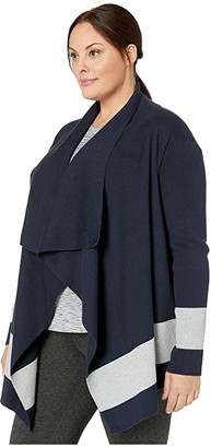 Lauren Ralph Lauren Plus Size Color-Blocked Cotton Cardigan (Lauren Navy/Pearl Grey Heather) Women's Clothing