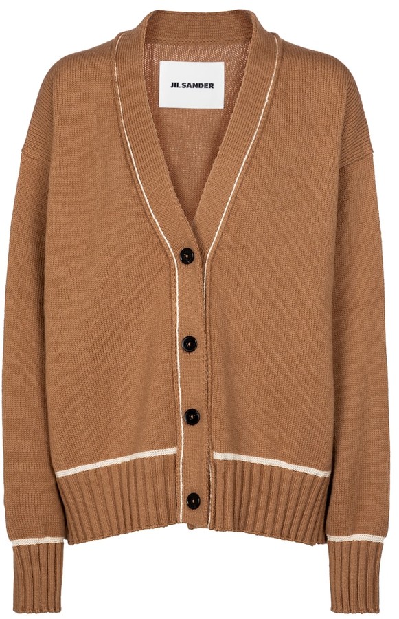 Save 23% Jil Sander Wool Cardigan in Brown Womens Clothing Jumpers and knitwear Cardigans 