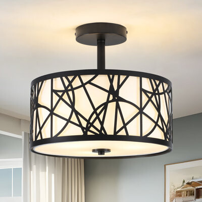 Latitude Run Semi Flush Mount Ceiling Light Unique 3-light Drum Light Fixture With Fabric Shade Kitchen Light Fixtures Ceiling Mount Modern Close To Ceiling Lam