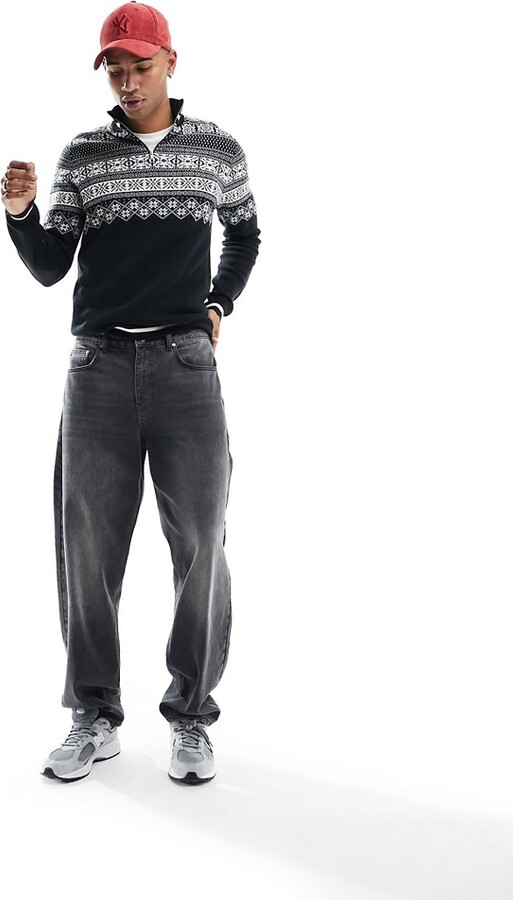 ASOS DESIGN midweight half zip cotton sweater in black
