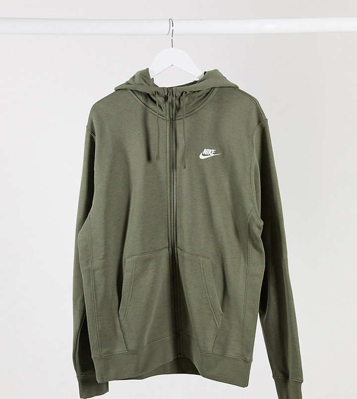 Nike Tall Club zip-through hoodie in khaki - ShopStyle