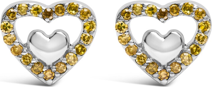 Haus of Brilliance Silver 1/6 Cttw Diamond Open Double Heart Stud Earrings