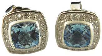 David Yurman 925 Sterling Silver With Blue Topaz And Diamonds Earrings
