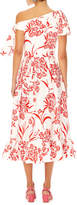 Thumbnail for your product : Carolina Herrera Asymmetric Floral-Print Cotton Dress w/ Knot Detail