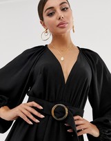 Thumbnail for your product : ASOS DESIGN long sleeve plunge mini dress with kimono sleeve and belt