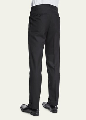Tom Ford O'Connor Base Flat-Front Sharkskin Trousers, Black