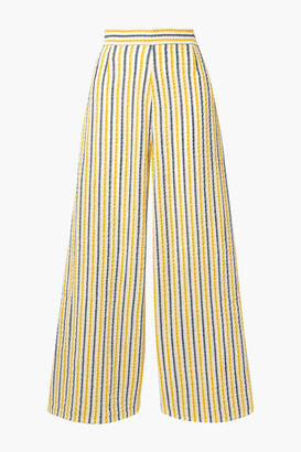 Three Graces London Filippa striped cotton and linen-blend gauze wide-leg pants