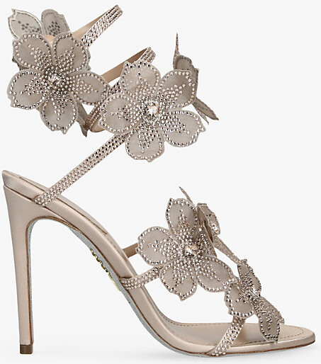 Rene Caovilla Womens Blush Flower Cleo 105 Satin Heeled Sandals Eur 37 / 4 Uk Women