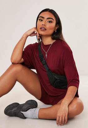 Missguided Burgundy Oversized T Shirt And Cycling Shorts Co Ord Set