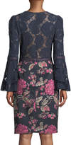 Thumbnail for your product : Tadashi Shoji Lace Trumpet-Sleeve Cocktail Dress w/ Floral Skirt