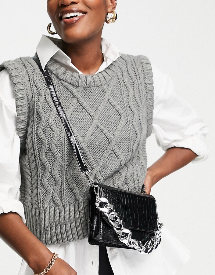 ASOS DESIGN cross body bag with interchangeable chain strap in black