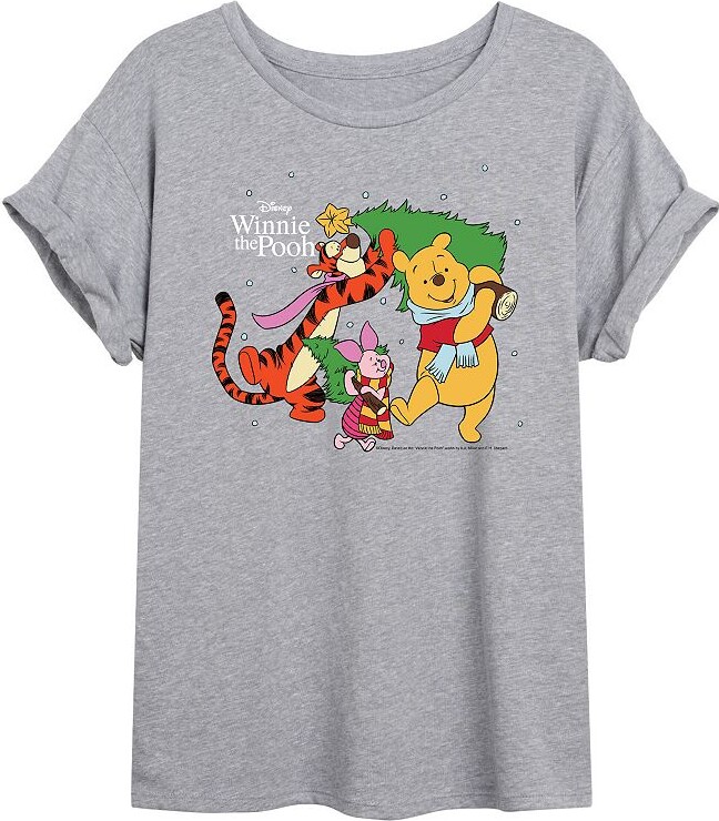 Juniors' Disney's Winnie The Pooh Christmas Tree Oversized Tee
