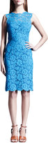 Thumbnail for your product : Valentino Sleeveless Heavy Lace Sheath Dress, Blue