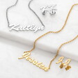 Personalized Planet Hollywood Script Name Necklace and Initial Earring Set ,Women's