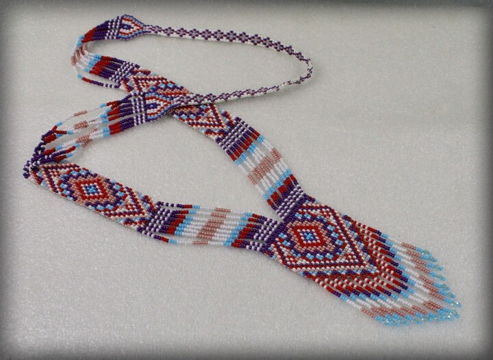 Etsy Gift Ethnic Long Beaded Necklace, Beadwoven Long Necklace Traditional Beadwork . Beaded Statement