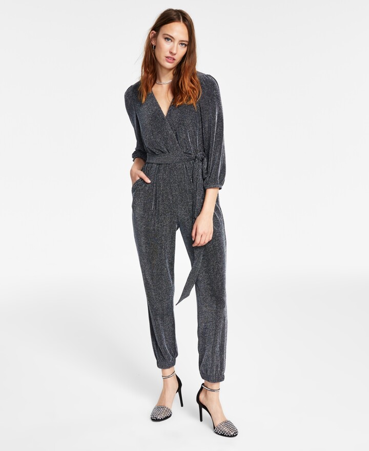 INC International Concepts Metallic Belted Jumpsuit, Created for Macy's