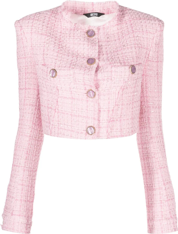 GCDS Button-Up Cropped Tweed Jacket