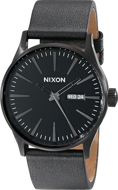 Nixon Sentry Leather Men's Watches All Black, Leather/Stainless Steel