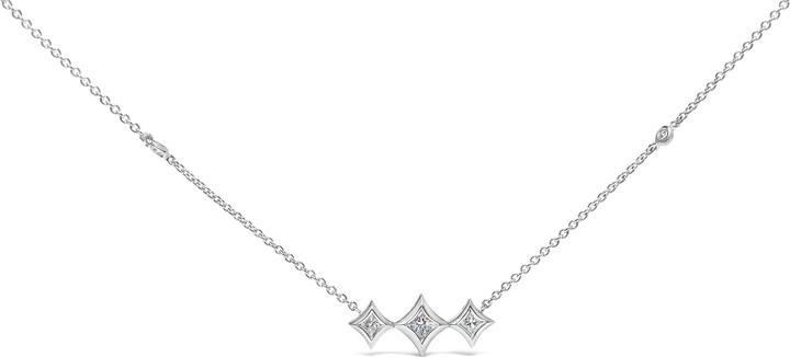 Haus of Brilliance 10K White Gold Princess and Round-Cut 1/4ct TDW Diamond Station Necklace