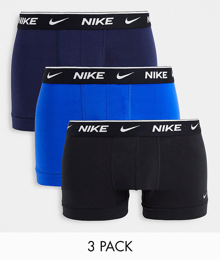 Nike 3 pack of trunks in black with waistbands in blue/green