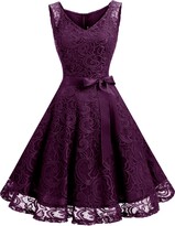 Thumbnail for your product : Dressystar 0010 Short Floral Lace Bridesmaid Dress Cocktail Party Dress V Neck XXXL Lavender