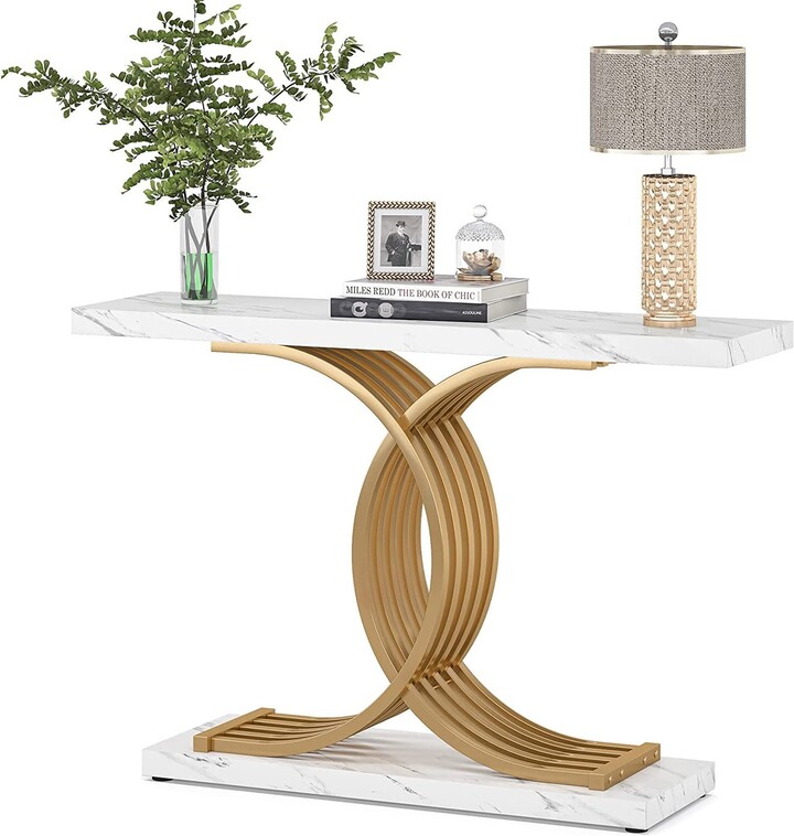 Bluebell 40Inch Modern Console Sofa Table, Faux Marble Entryway