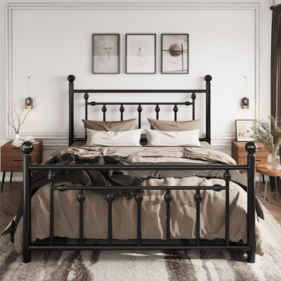 Latitude Run 14'' Full Size Metal Platform Bed Frame/Victorian Headboard And Footboard/Steel Slats Mattress Foundation For Storage/No Box Spring Needed/Noise Free/