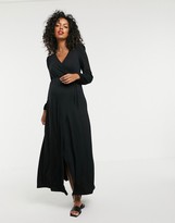 Thumbnail for your product : ASOS DESIGN Maternity puff shoulder wrap maxi dress with high split in black