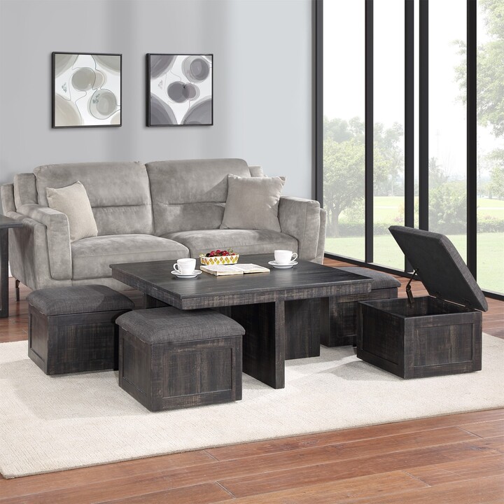 TONWIN Oak Coffee Table with Storage Stools ShopStyle Dining & Kitchen
