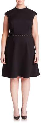 ABS by Allen Schwartz ABS, Plus Size Women's Lace-Up Detail Cap-Sleeve Dress - Black, Size 0x (10-12)