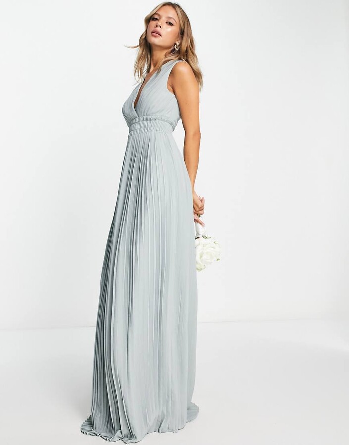 TFNC Bridesmaid pleat waistband maxi dress in sage green ShopStyle