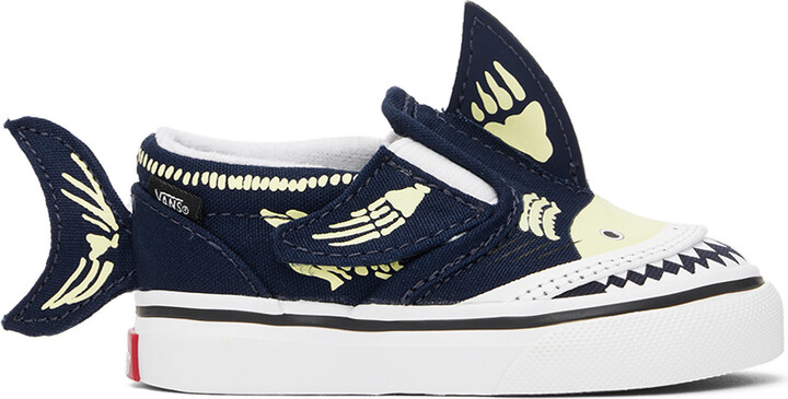 Vans Baby Navy Slip-On V Shark Glow Sneakers - ShopStyle Boys' Shoes
